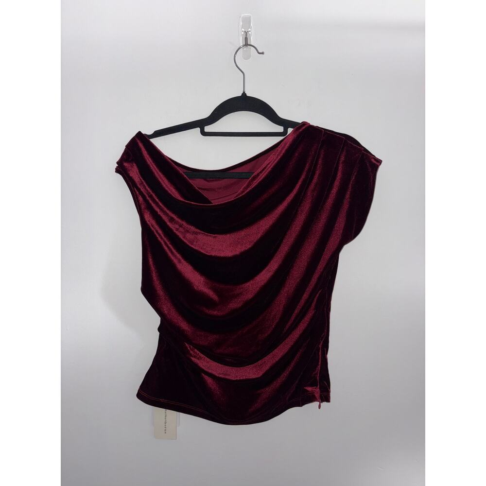 Commense Burgundy Velvet Asymmetrical Pleated Top Size L One Shoulder
 Party - Picture 5 of 6
